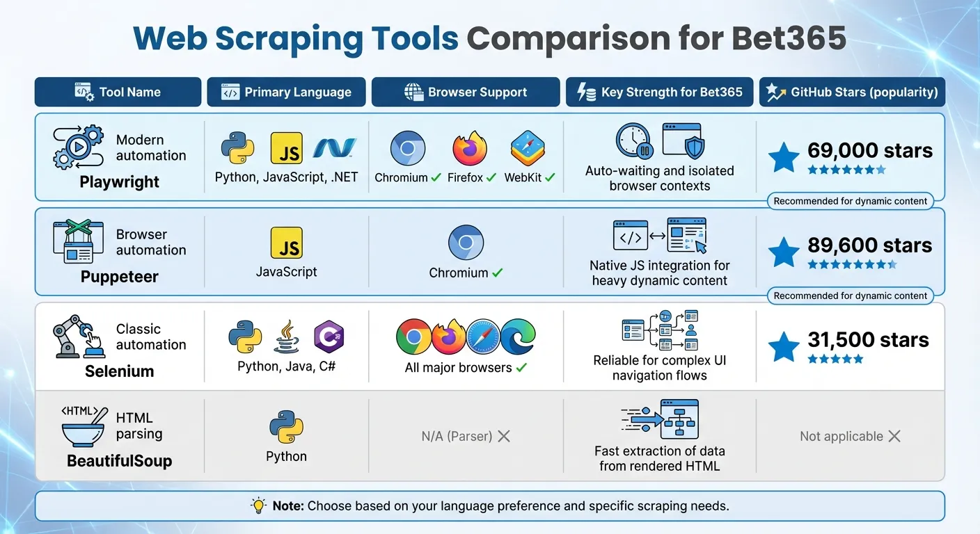 Comparison of Web Scraping Tools for Bet365 Odds Extraction