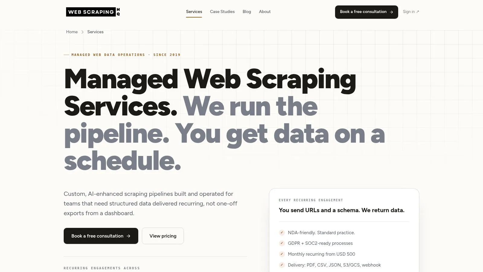 Managed Web Scraping Services, Recurring AI-Powered Data Pipelines