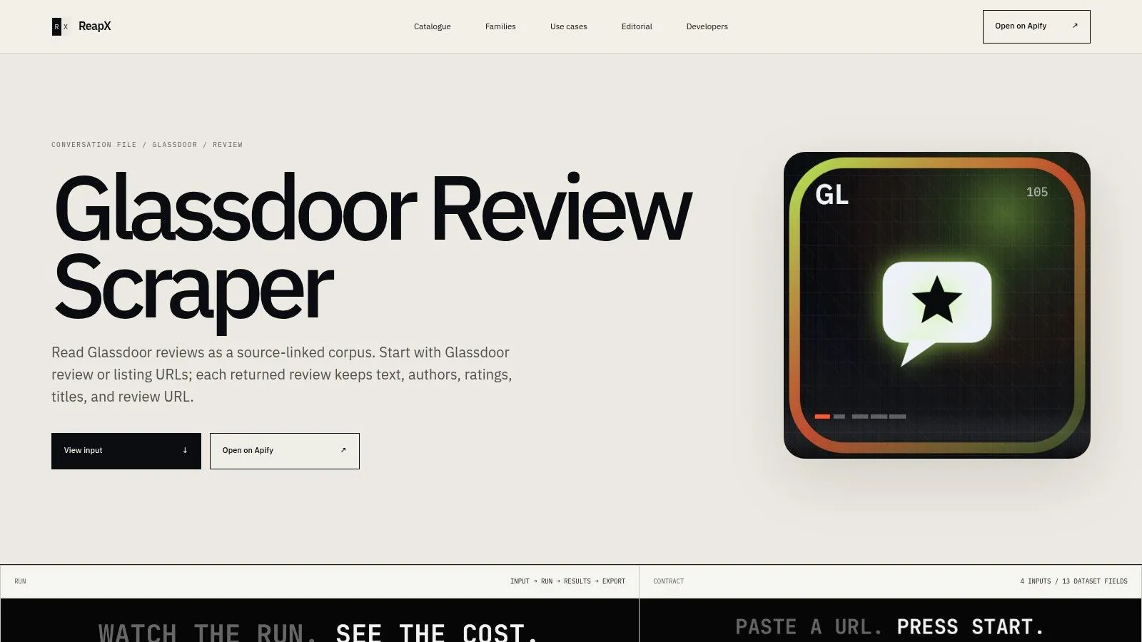 ReapX, Glassdoor Review Scraper (Apify-based)
