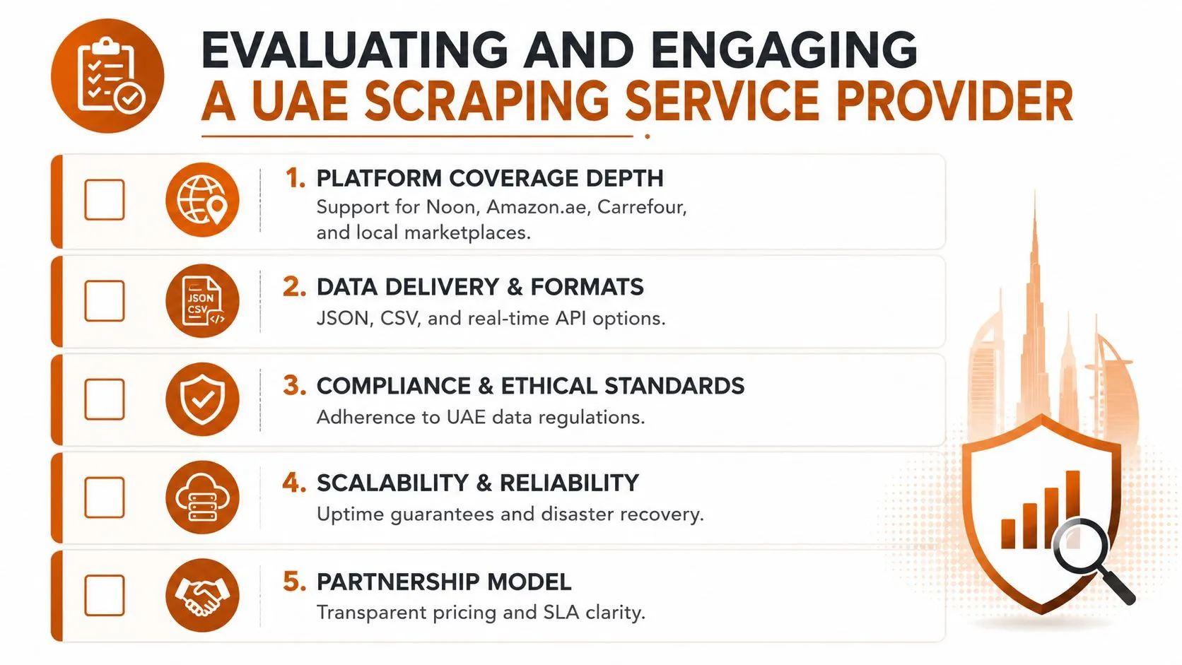 A checklist for evaluating and engaging a professional web scraping service provider in the UAE market.